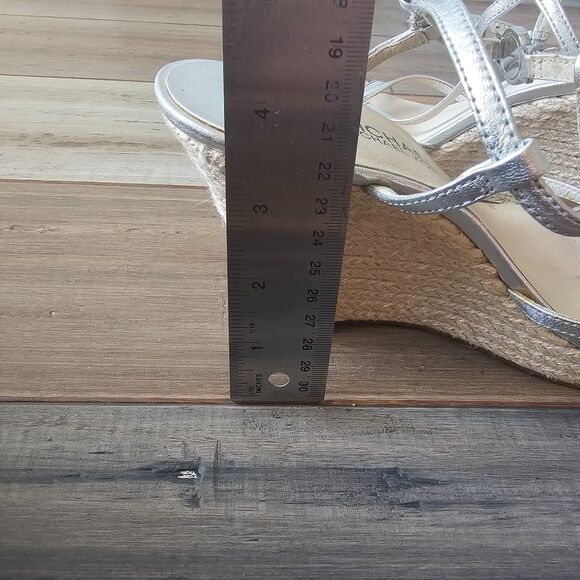 MICHAEL Michael Kors Kami T-Strap Wedge Sandals Silver Espadrille US 8 Elegant - Picture 7 of 9